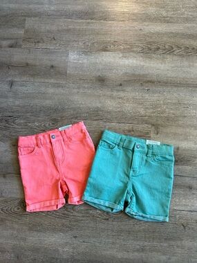 okie dokie Coral and Teal Stretch Denim Shorts - 2 Pack